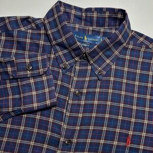 Ralph Lauren Classic Fit Plaid Button Down Shirt Men's XL Red Blue